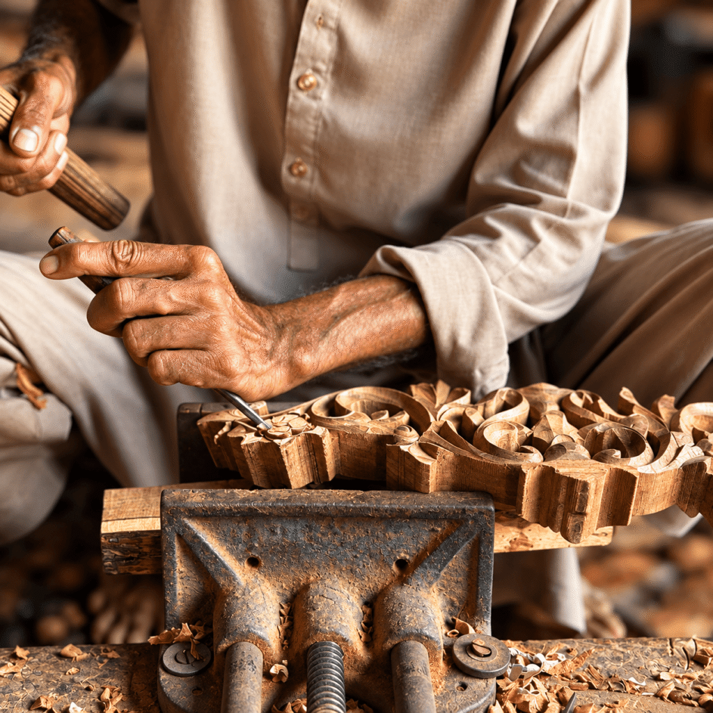 Custom hand-carved Chinioti furniture detail Custom hand-carved Chinioti furniture detail